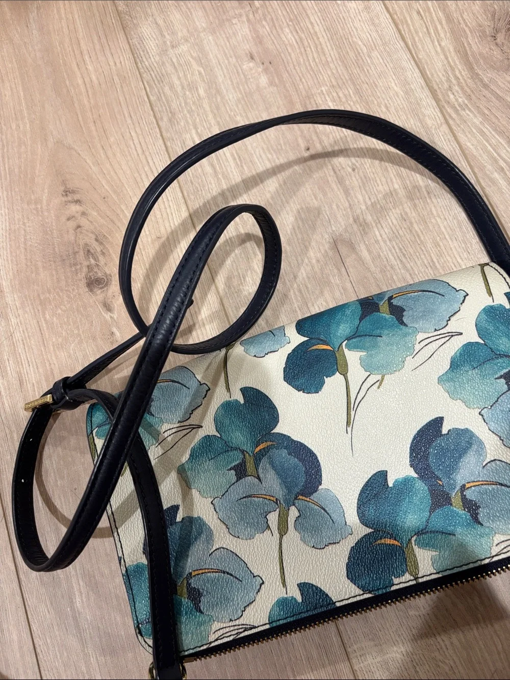 Tory Burch Teal Floral Crossbody with Black Strap